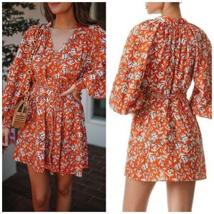 Alice + Olivia Orange Lilian Floral Linen Blend Belted Mini Dress, Size 10